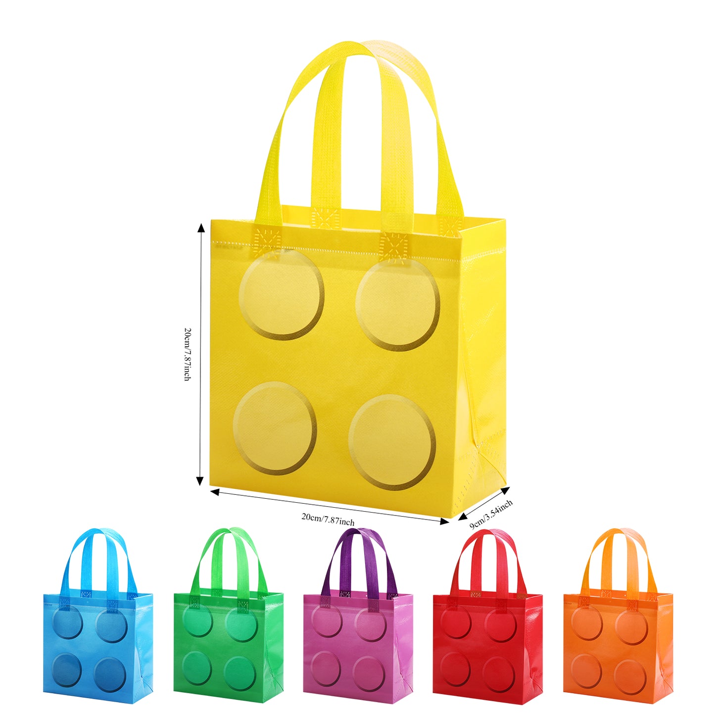 24/48pcs Rainbow-colored non-woven gift bags, round building block element tote bags, suitable for baby 100-day celebration souvenirs, birthday and wedding party gift packaging.