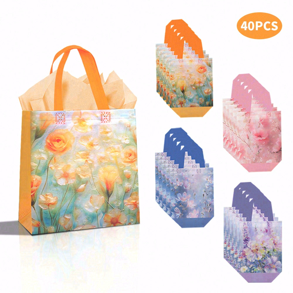 20/40pcs Floral Gift Bags with Handles, Watercolor Flower Bags for Birthday, Mother's Day, Wedding Party Favor Bags