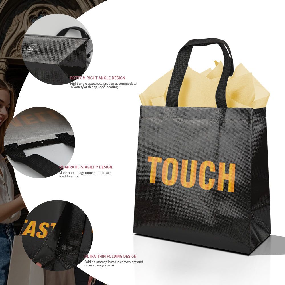 20/40pcs Sensory Bags for Blind Taste Test, Black Non Woven Party Favor Bags with SIGHT SMELL TOUCH SOUND TASTE Words