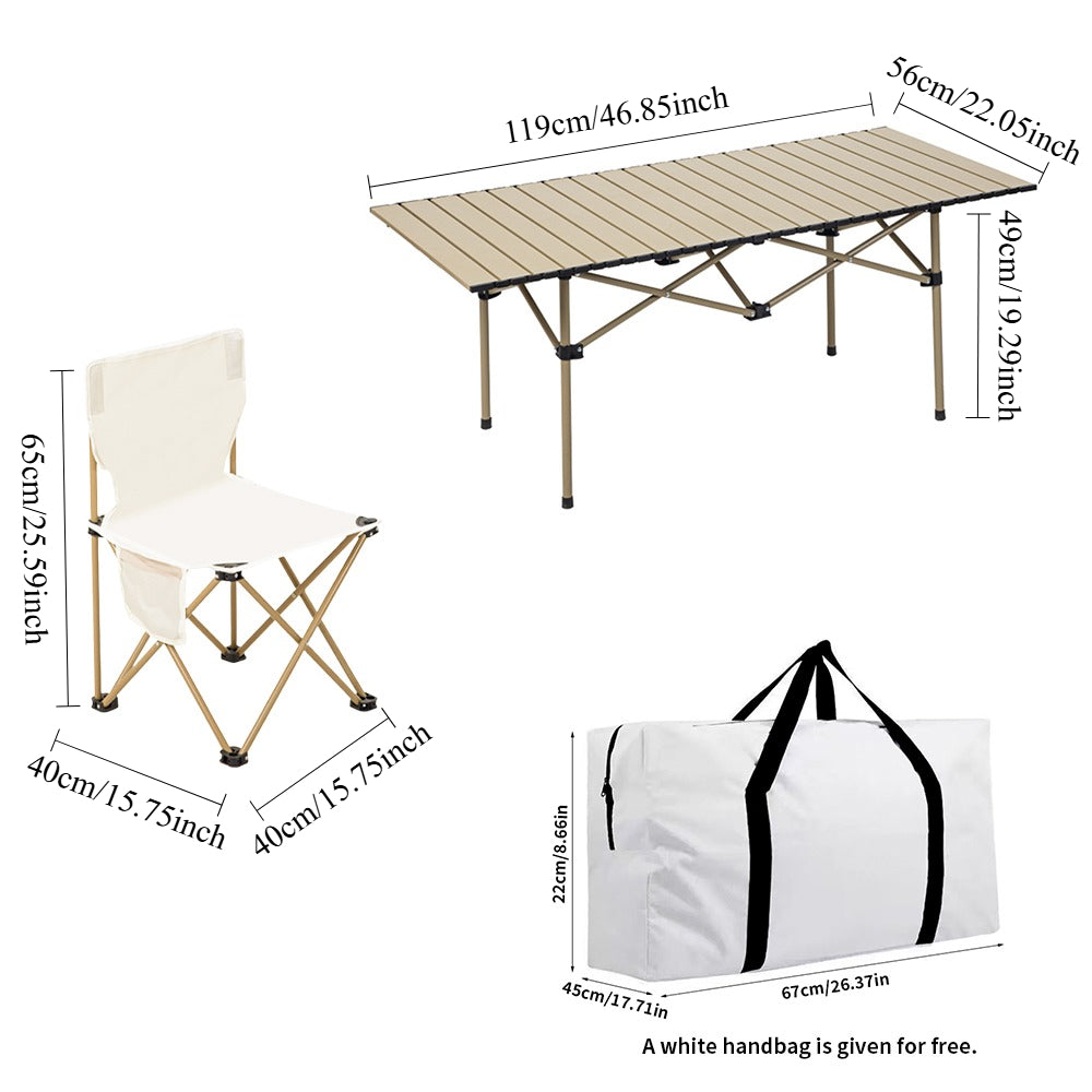 7 Piece Outdoor Folding Table and Chairs Set, Heavy Duty Aluminum Picnic Table with 6 Folding Chairs, Portable Camping Gear for Backyard, Beach, BBQ, Patio (with Carry Bag)