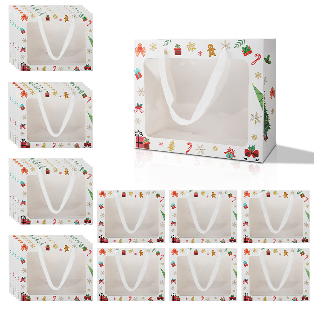 5/20pcs Christmas Gift Bags with Clear Window, Holiday Party Favor Bags for Cookies and Candy