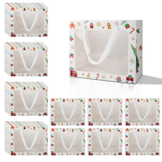 5/20pcs Christmas Gift Bags with Clear Window, Holiday Party Favor Bags for Cookies and Candy