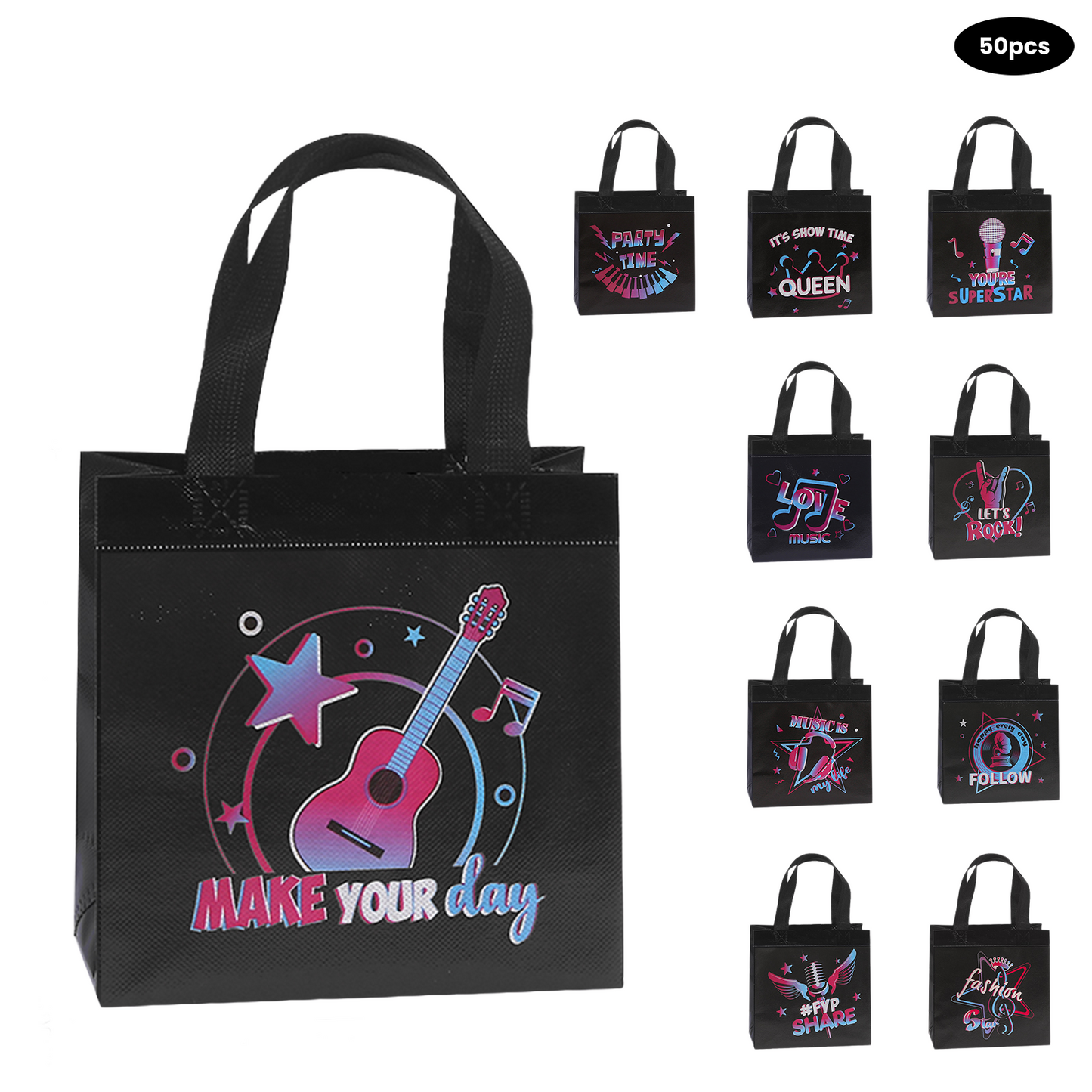 50pcs Music Party Favor Bags, Rock Concert Candy Bags, Non Woven Gift Bags for Birthday Party, Music Lover Party Supplies