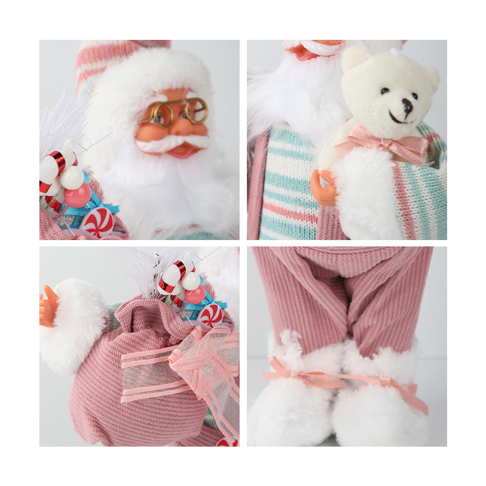 15.7/23.6/33.5in Pink Christmas Santa Claus Figurine with Gift Bag, Cute Christmas Table Top Decor for Home, Mantel, and Shelf, Festive Holiday Decoration