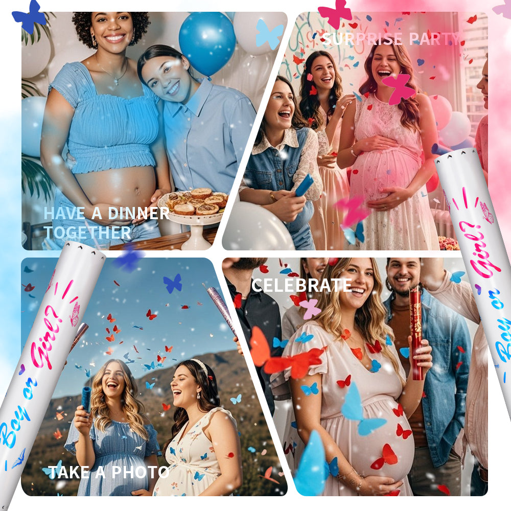 6/12pcs Gender Reveal Confetti Cannons, Pink and Blue Boy or Girl Party Poppers for Baby Shower Reveal Party Supplies, Fun Celebration Favors