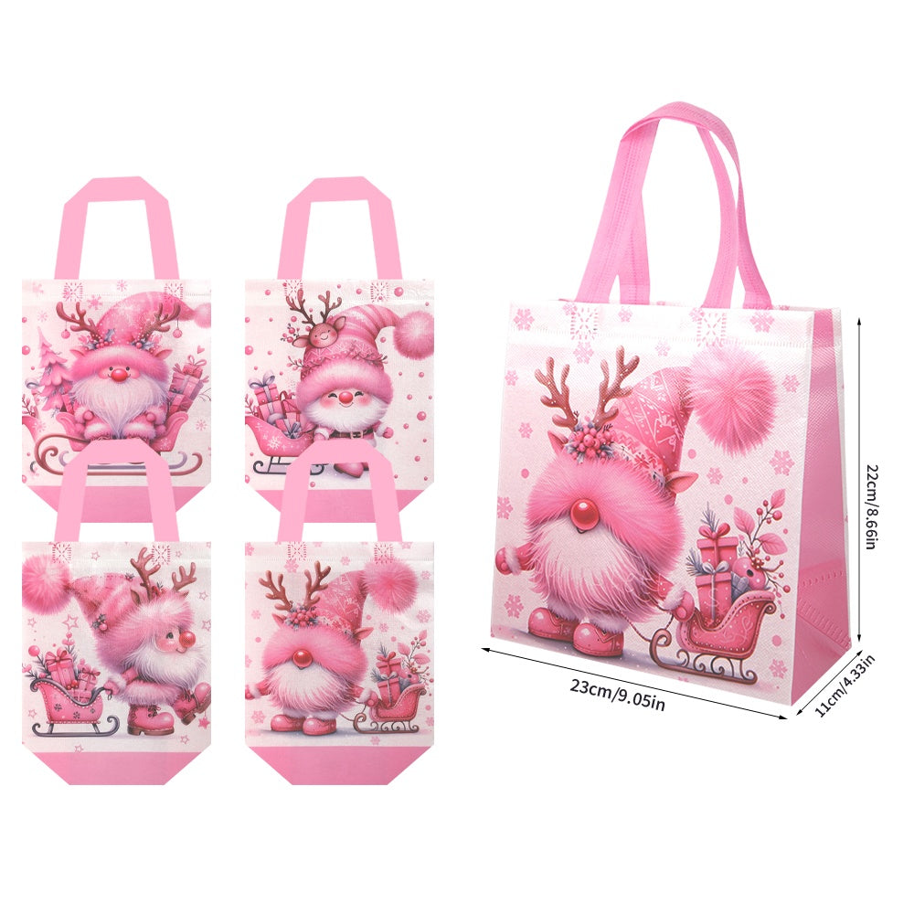 20/40pcs Pink Christmas Gnome Gift Bags, Cute Pinkmas Party Favor Bags for Girls Kids School Classroom, Non Woven Xmas Treat Bags