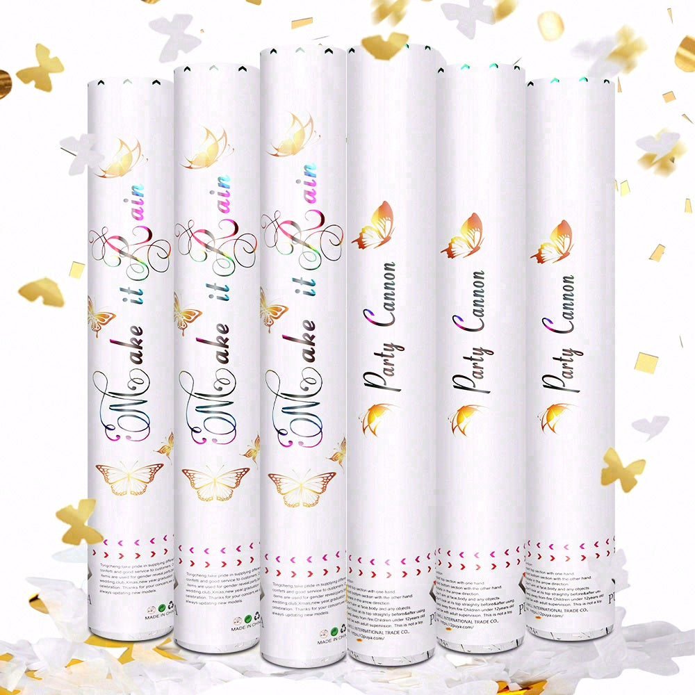 6/12pcs Confetti Cannon,Party Poppers for Wedding, Birthday, Gender Reveal, Baby Shower, Graduation Party Supplies, Make it Rain, Butterfly Design
