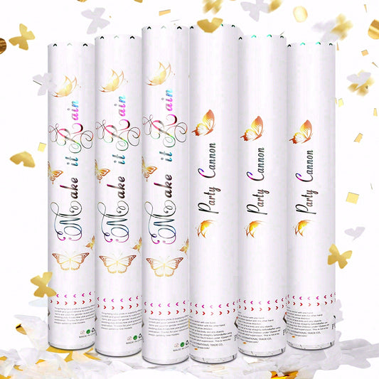 6/12pcs Confetti Cannon,Party Poppers for Wedding, Birthday, Gender Reveal, Baby Shower, Graduation Party Supplies, Make it Rain, Butterfly Design