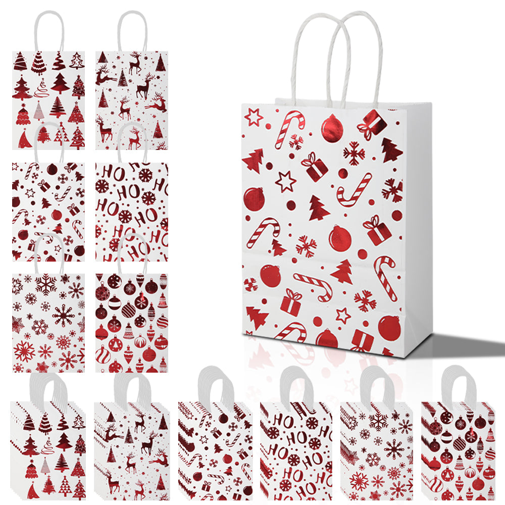 18/36pcs Assorted Christmas Gift Bags, Red and White Holiday Paper Bags for Kids Party Favor, Candy Cane Snowflake Reindeer Design