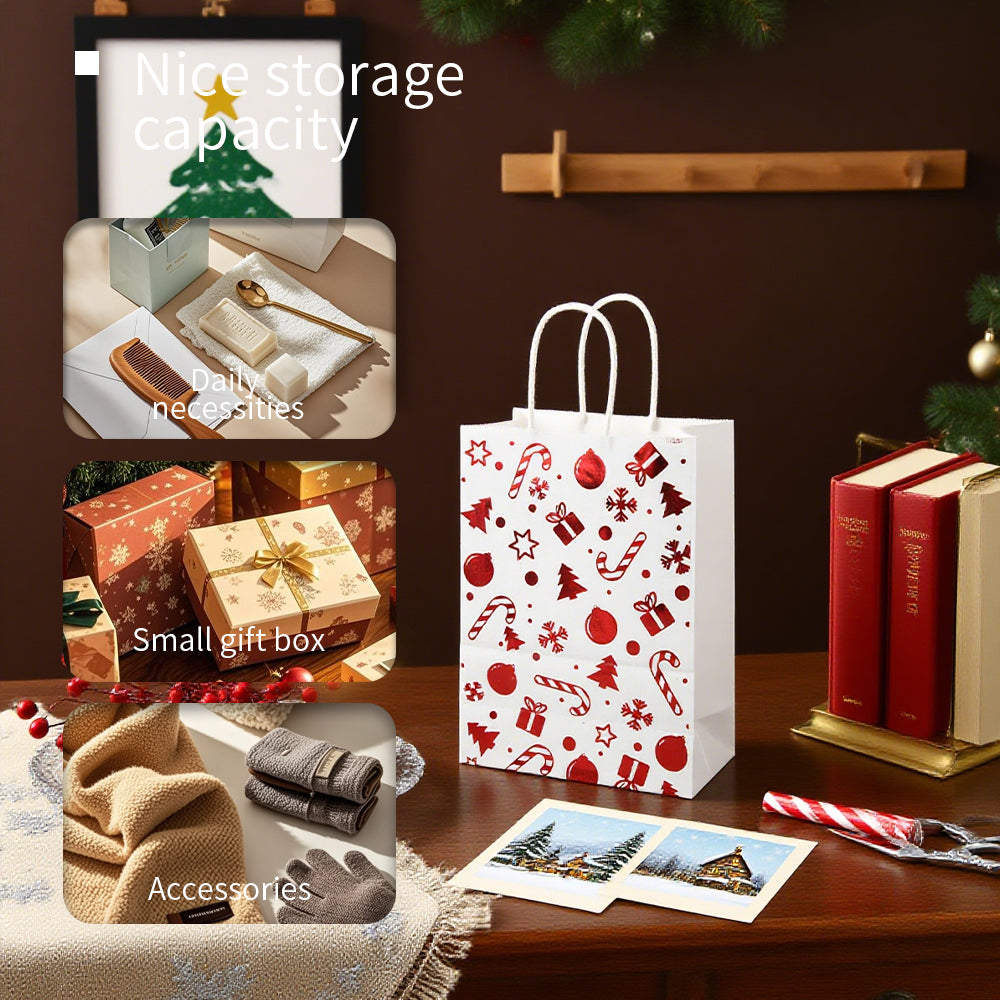 18/36pcs Assorted Christmas Gift Bags, Red and White Holiday Paper Bags for Kids Party Favor, Candy Cane Snowflake Reindeer Design