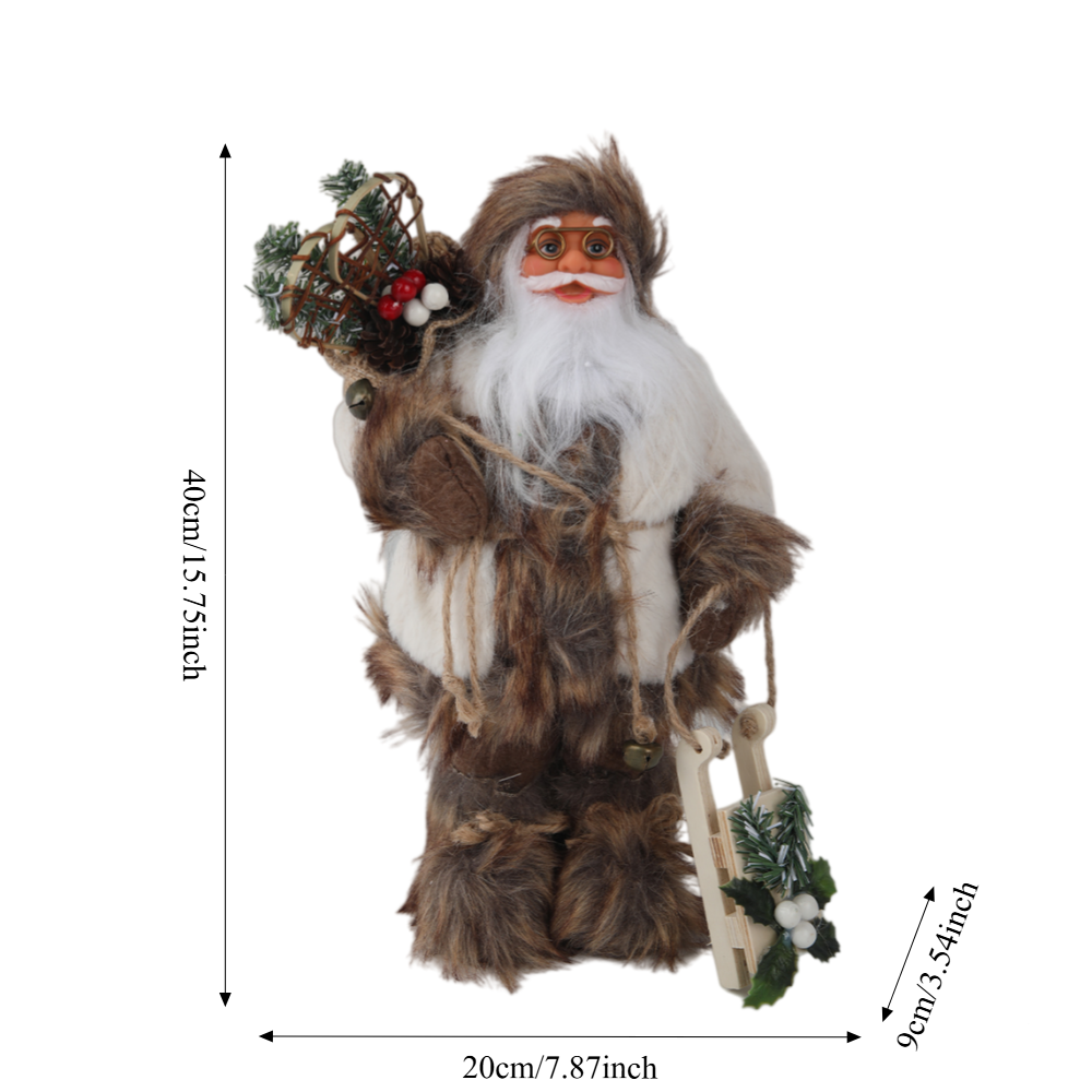 15.7In Rustic Santa Claus Figurine with Sled, Primitive Christmas Decoration for Tabletop Mantel, Farmhouse Holiday Home Decor