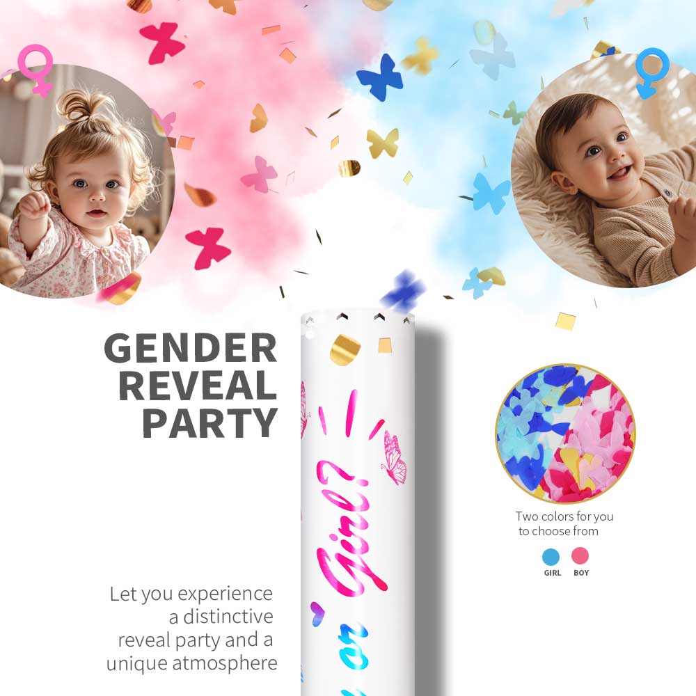 6/12pcs Gender Reveal Confetti Cannons, Pink and Blue Boy or Girl Party Poppers for Baby Shower Reveal Party Supplies, Fun Celebration Favors