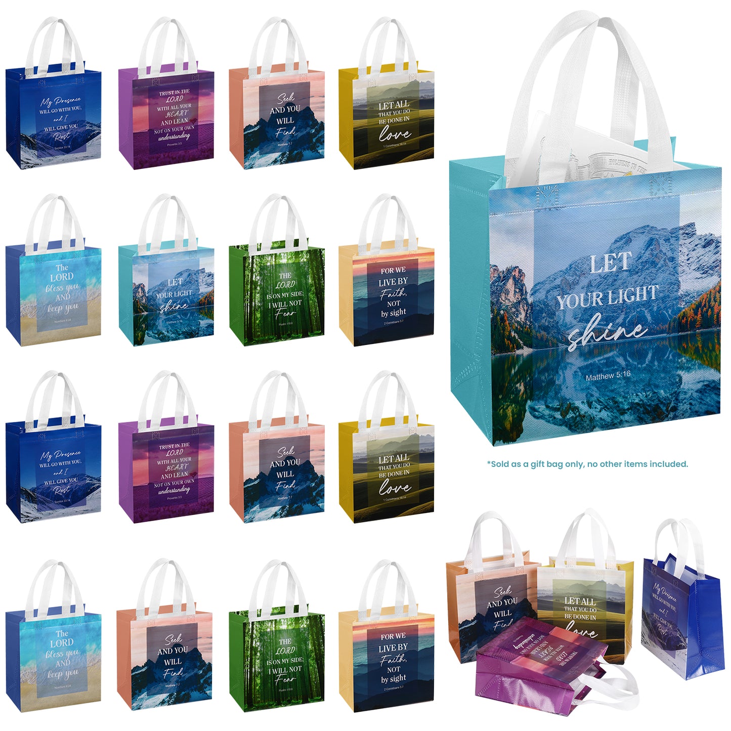 16/40pcs Christian Gift Bags,Bible Verse & Scenery Design,Church Baptism, Birthday, Easter
