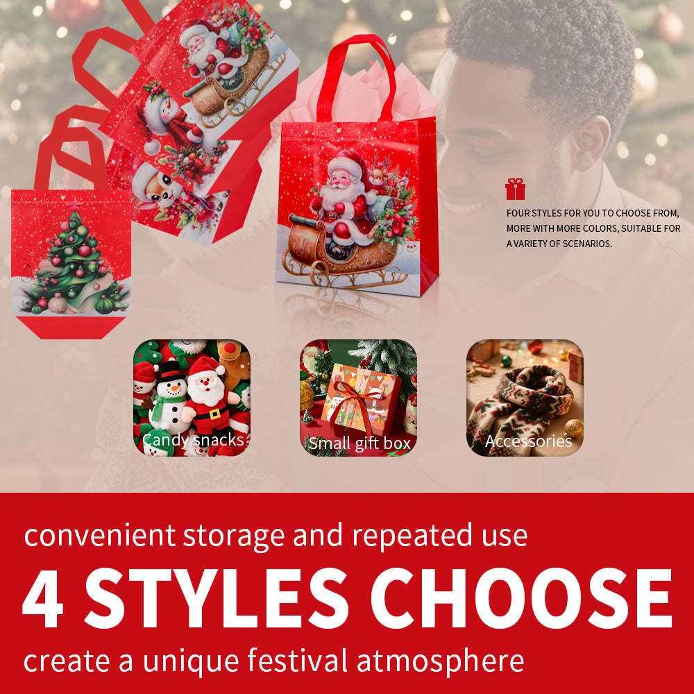 20pcs Christmas Holiday Gift Bags, Red Christmas Element Printed Tote Bags, Holiday Gift-Giving Bags, Large-Capacity Waterproof Shopping Bags, Gift Wrapping Bags – An Excellent Choice for Christmas, Valentine's Day and New Year's Eve