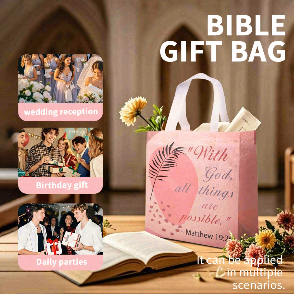 20/40pcs Christian Gift Bags with Bible Verses, Pink Watercolor Religious Gift Bags for Baptism, Communion, Easter, Mother's Day, Church Favors