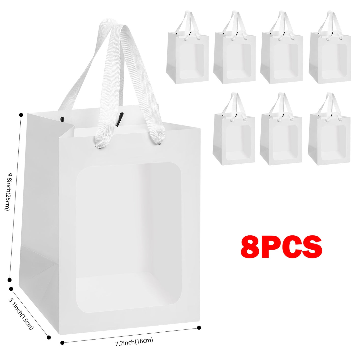 8/12/16/24pcs White Paper Gift Bags with Clear Window,Party gift bags with handles, suitable for weddings, birthdays, bridal showers and baby showers.