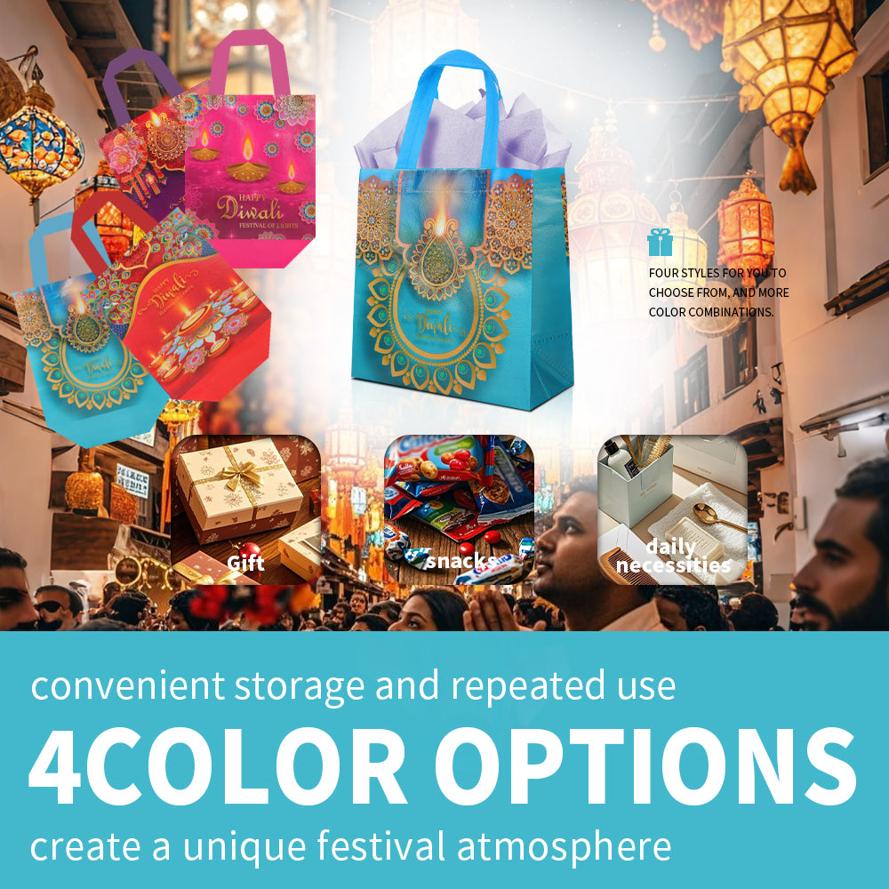 20/40pcs Happy Diwali Gift Bags, Diwali Party Favor Bags, Reusable Non-Woven Tote Bags for Festival of Lights, Diwali Return Gift Pouches