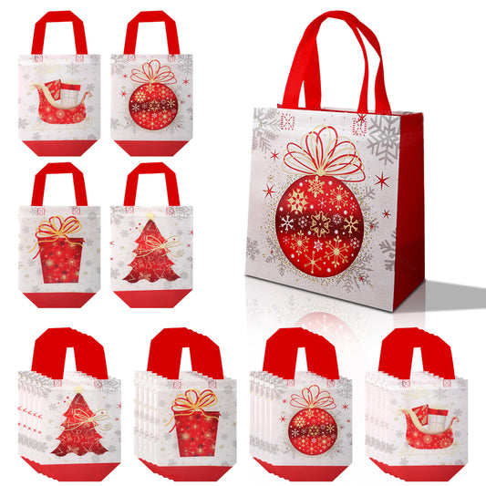20/40pcs Christmas Gift Bags,Red and White Non Woven Holiday Party Favor Bags with Snowflake and Ornament Design for Kids Presents and Candy