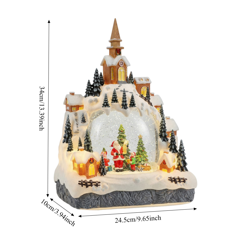 1 Piece Christmas Village Decoration, Musical Snow Globe with LED Lights, Lighted Winter Wonderland Scene with Church and Santa Claus, Tabletop Christmas Decor for Home
