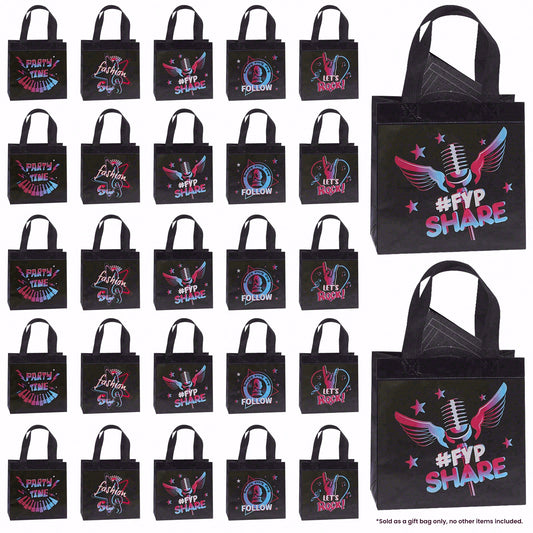 25pcs Festival Party Favor Bags, Rock Music Candy Totes, Non Woven Reusable Gift Bags, Halloween Trick or Treat
