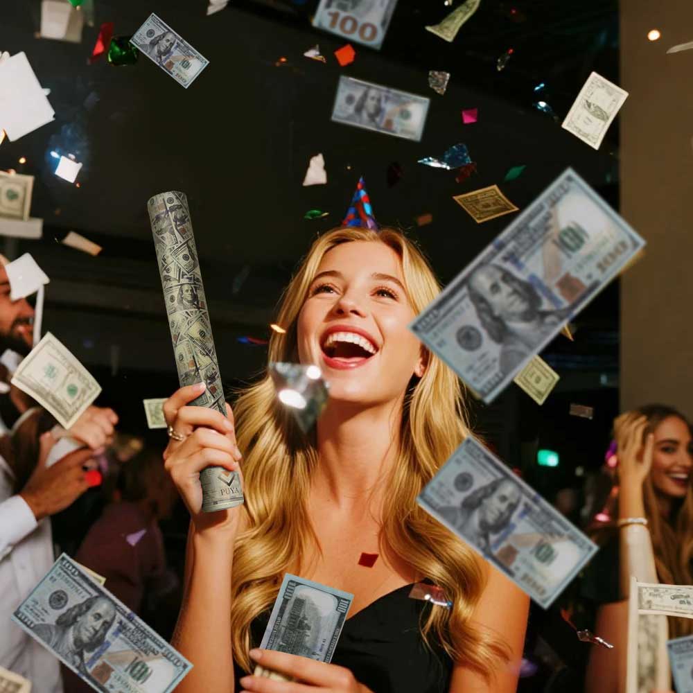4/12pcs Money Confetti Cannon, Cash Poppers for Birthday, Graduation, New Year Eve Party Supplies, Fake 100 Dollar Bill Poppers for Surprise Gift