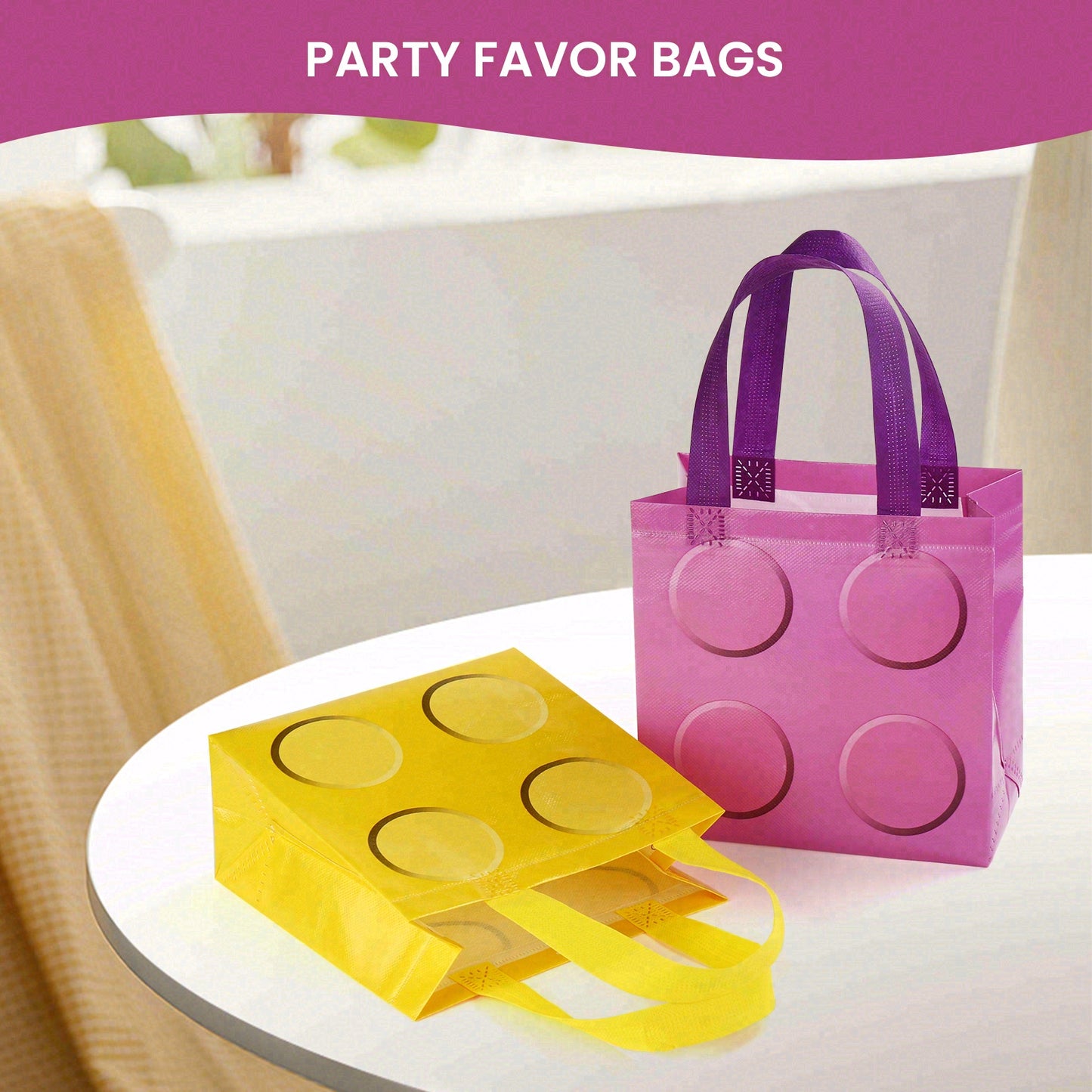24/48pcs Rainbow-colored non-woven gift bags, round building block element tote bags, suitable for baby 100-day celebration souvenirs, birthday and wedding party gift packaging.