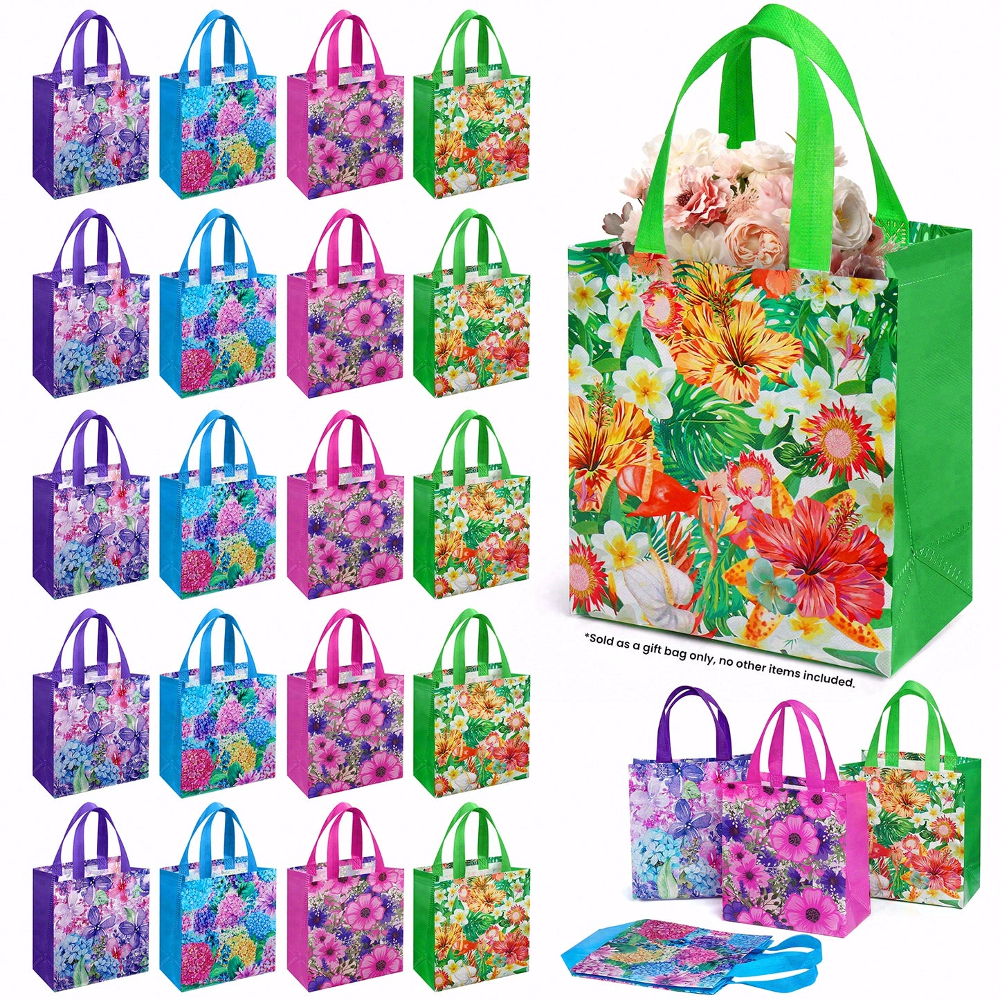 20/40 Pcs Gift Bags with Vibrant Floral Patterns, Perfect for Bridal Showers, Spring Picnics—Portable Non-woven Bags, Ideal Gifts for Mother’s Day, Birthday Parties, Weddings and More Occasions