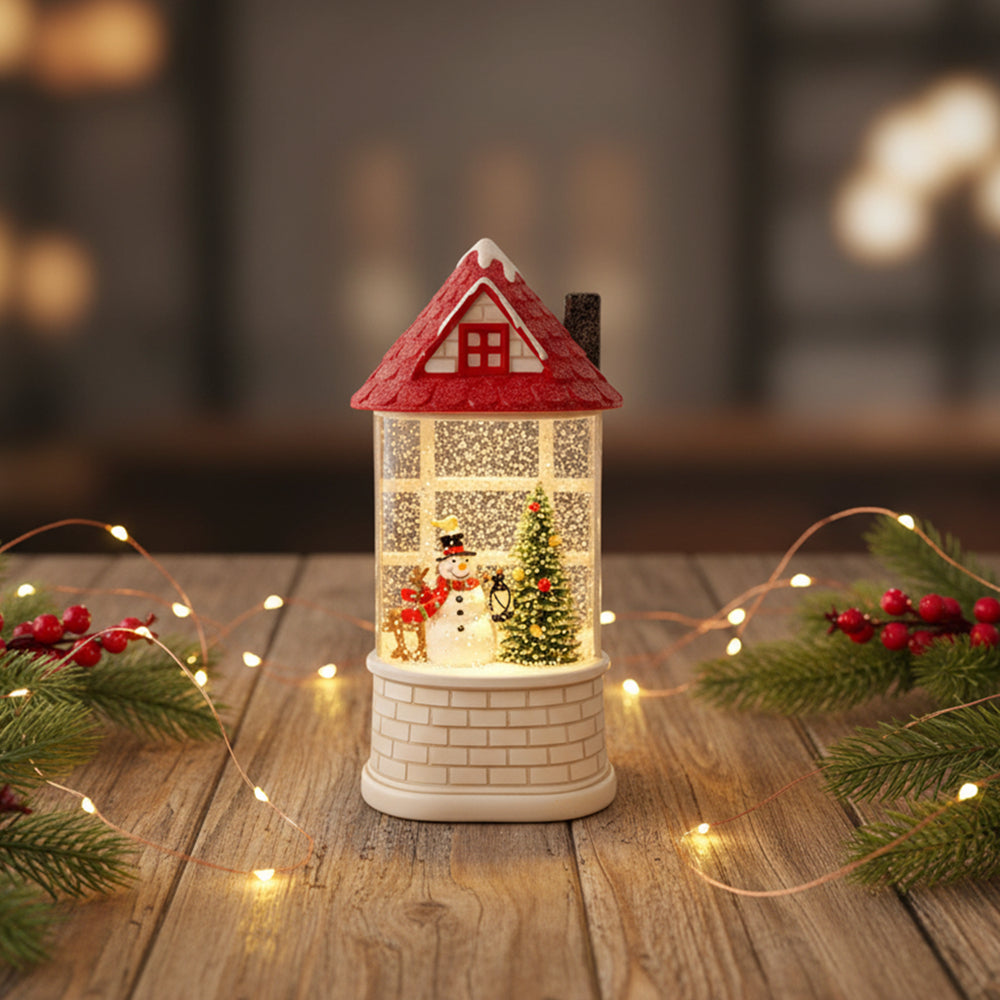 1 Piece Christmas Snow Globe House with Snowman and Tree, Lighted Indoor Holiday Decoration for Home