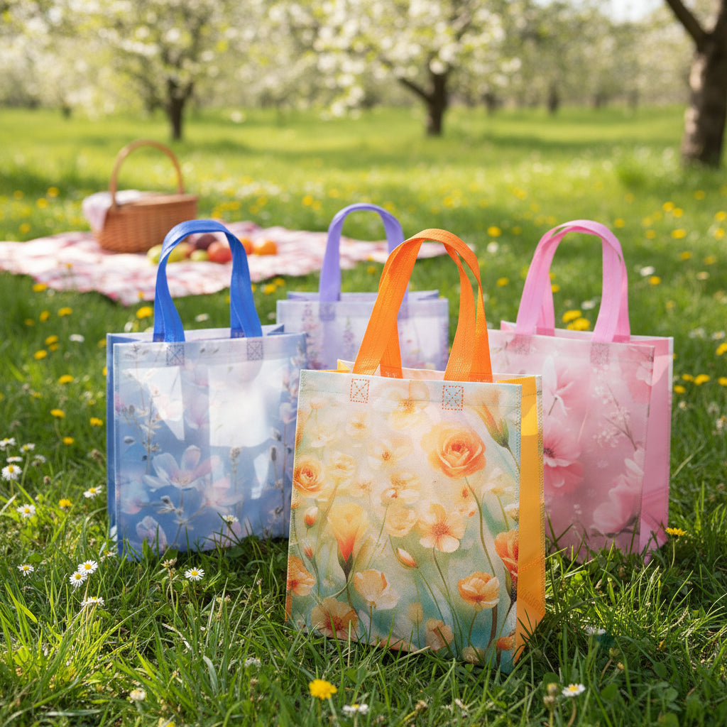 20/40pcs Floral Gift Bags with Handles, Watercolor Flower Bags for Birthday, Mother's Day, Wedding Party Favor Bags
