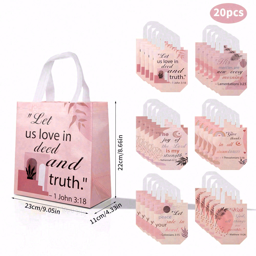 20/40pcs Christian Gift Bags with Bible Verses, Pink Watercolor Religious Gift Bags for Baptism, Communion, Easter, Mother's Day, Church Favors