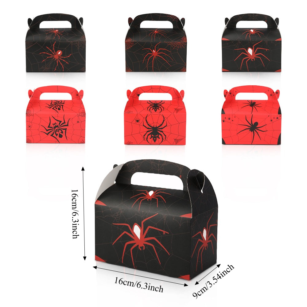 16/32pcs Halloween Spider Treat Boxes, Black Red Cobweb Party Favor Boxes with Handles for Kids Trick or Treat Candy Holder