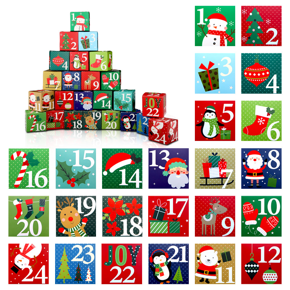 Christmas Advent Calendar Boxes, 24 Days Countdown to Christmas，Mini Gift Boxes for Candy Treats, Holiday Party Favors, Classroom Stuffers Decorations