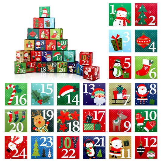 Christmas Advent Calendar Boxes, 24 Days Countdown to Christmas，Mini Gift Boxes for Candy Treats, Holiday Party Favors, Classroom Stuffers Decorations