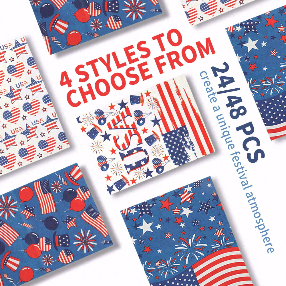 24/48pcs American Flag Gift Bags, Patriotic Party Favor Bags for 4th of July, Independence Day, Veterans Day, Memorial Day, Red White Blue Paper Treat Bags with Handles