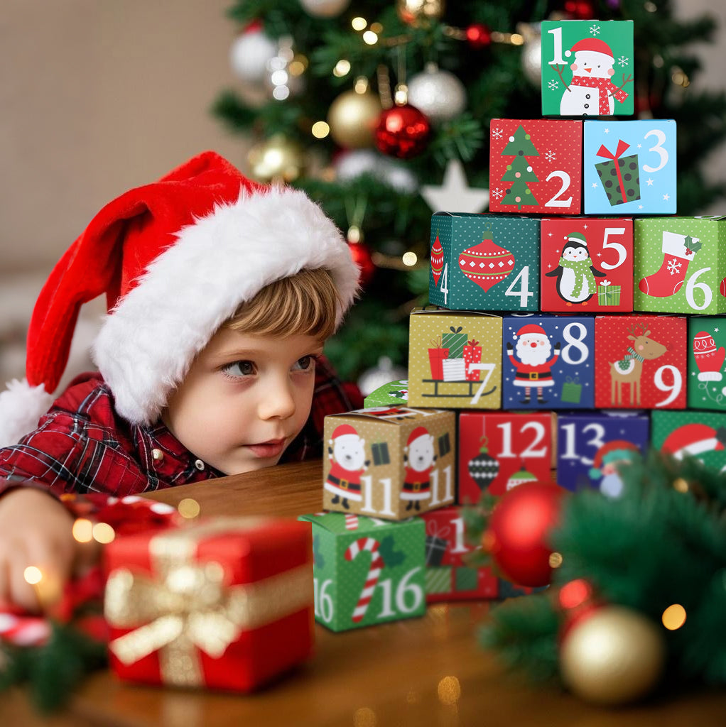 Christmas Advent Calendar Boxes, 24 Days Countdown to Christmas，Mini Gift Boxes for Candy Treats, Holiday Party Favors, Classroom Stuffers Decorations