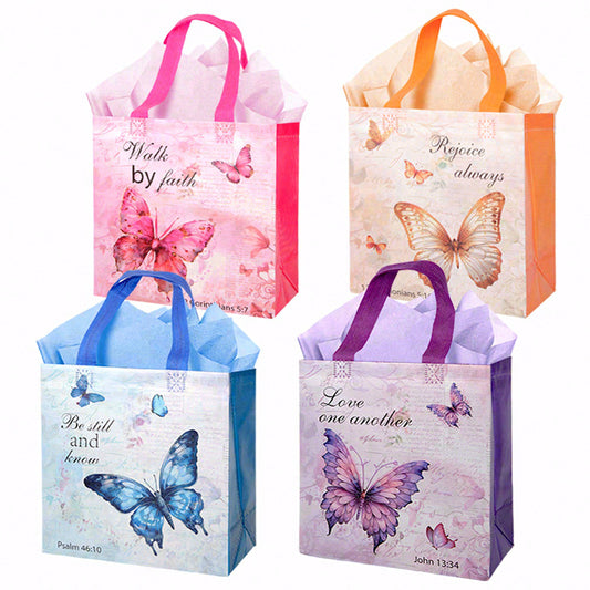 20/40pcs Butterfly Bible Verse Gift Bags, Christian Party Favor Bags for Baptism, Communion, Easter, Girls Birthday Party Supplies
