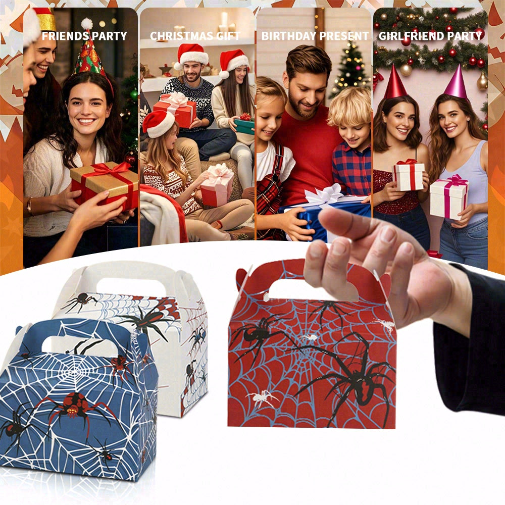 16/32pcs Halloween Spider Candy Boxes, Paper Gift Boxes for Kids' Parties, Halloween Gift Packaging Boxes with Handles