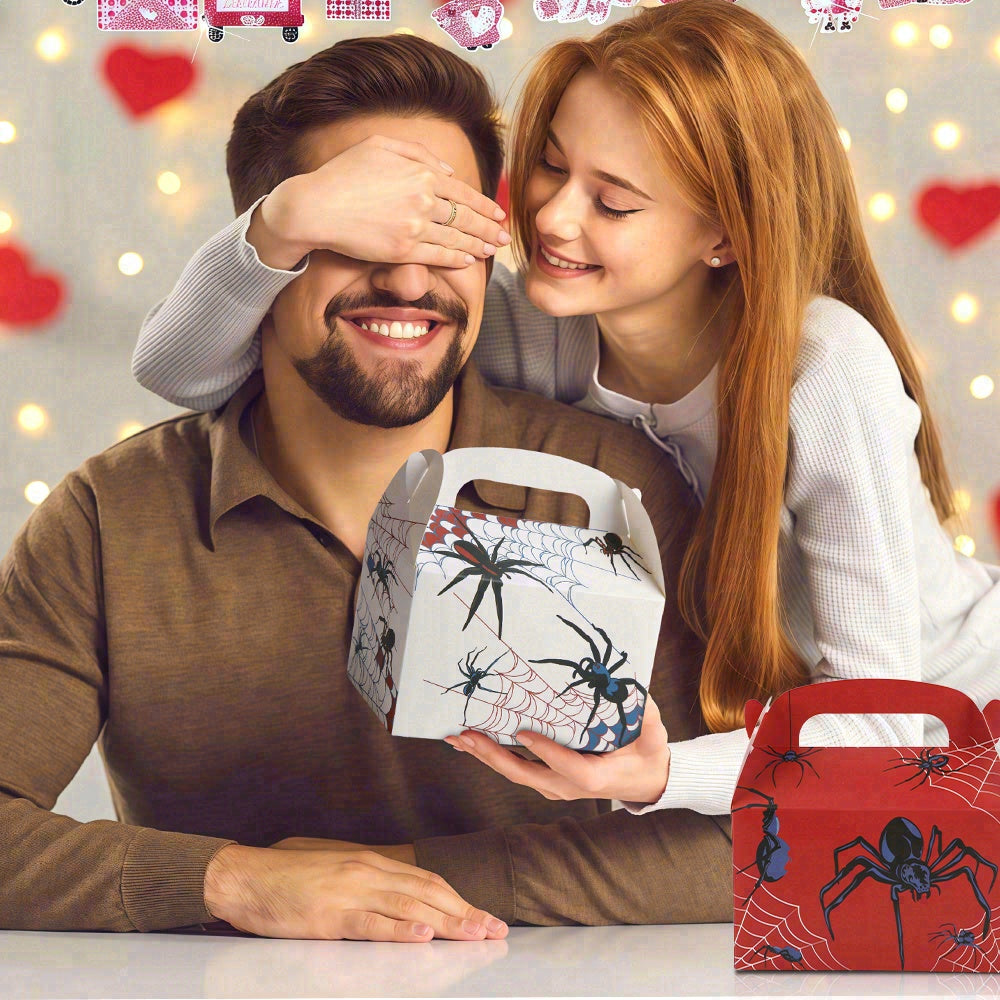 16/32pcs Halloween Spider Candy Boxes, Paper Gift Boxes for Kids' Parties, Halloween Gift Packaging Boxes with Handles