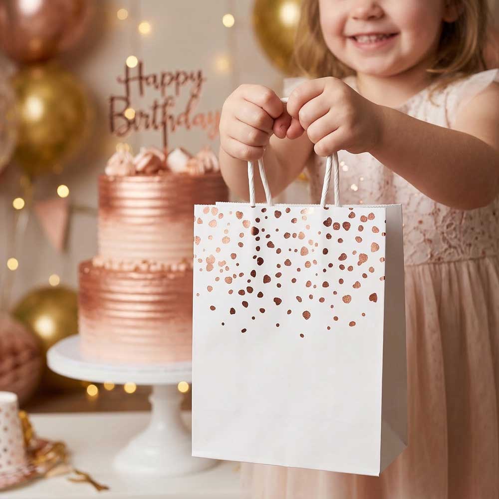20/40pcs Valentine's Day Gift Bag, Rose Gold Heart Pattern Paper Bags for Wedding Favor, Party, Birthday, Small Gift Bags for Her