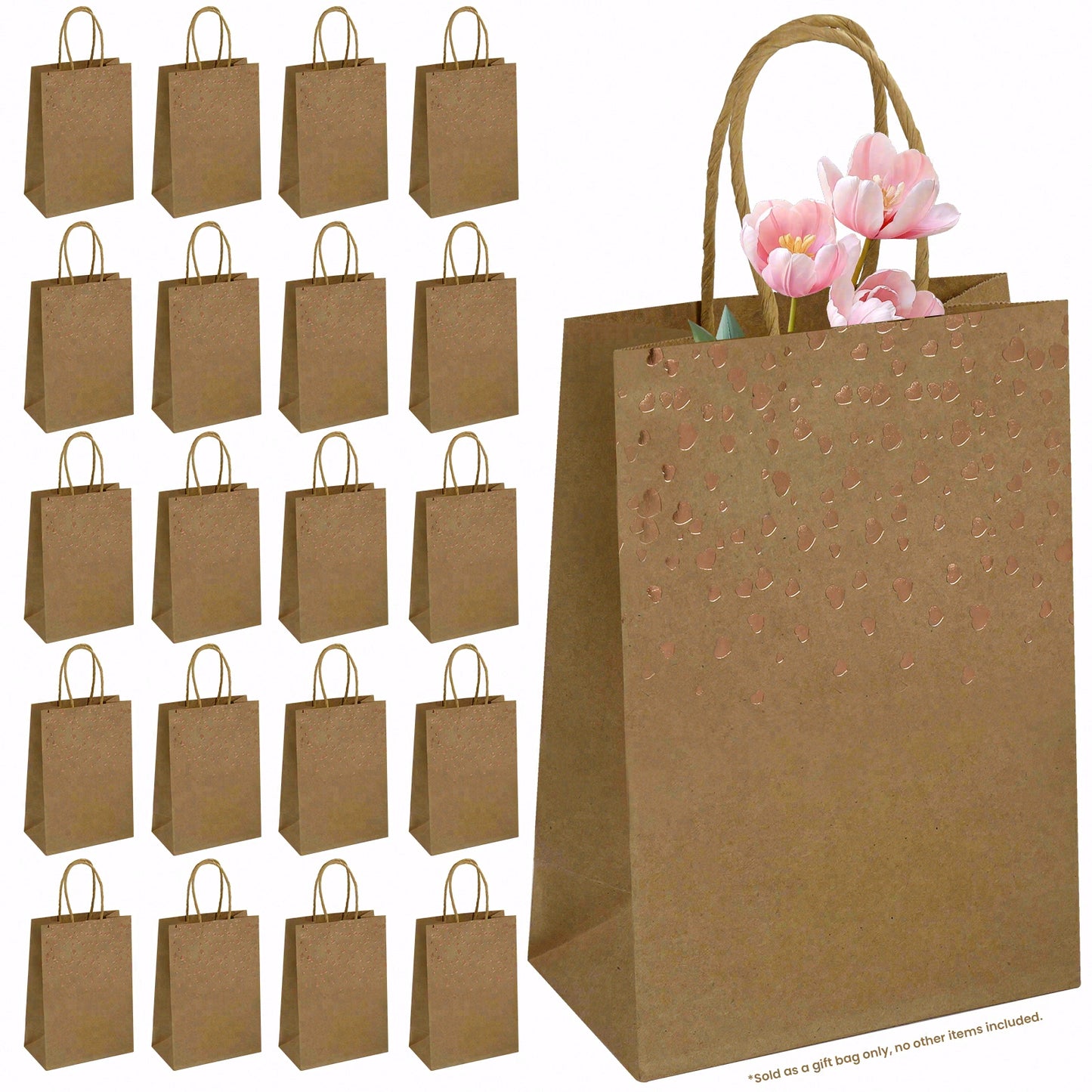 20/40 Pcs Brown Hot-Stamped Gift Bags, Thickened Material, Reusable Tote Bags, Perfect for Birthday Parties, Mother’s Day, Valentine’s Day, Weddings and Baby Feasts