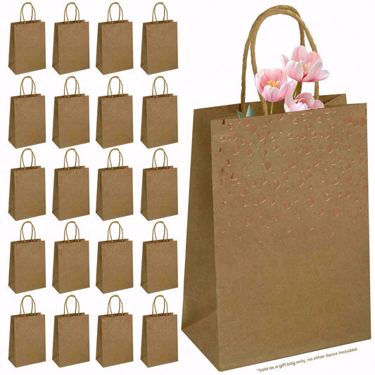 20/40 Pcs Brown Hot-Stamped Gift Bags, Thickened Material, Reusable Tote Bags, Perfect for Birthday Parties, Mother’s Day, Valentine’s Day, Weddings and Baby Feasts
