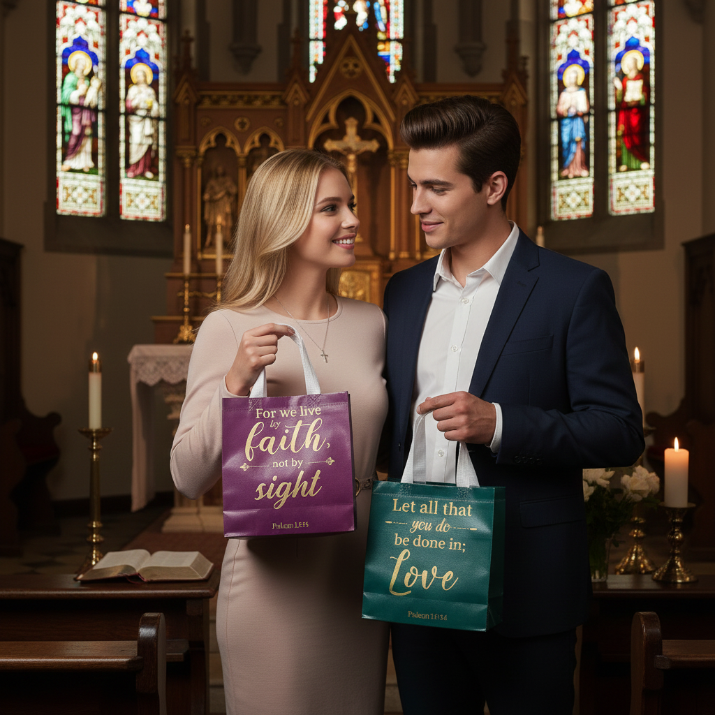 16/40pcs Christian Bible Verse Gift Bags, Reusable Plastic Tote for Church, Baptism, Communion, Party Favor