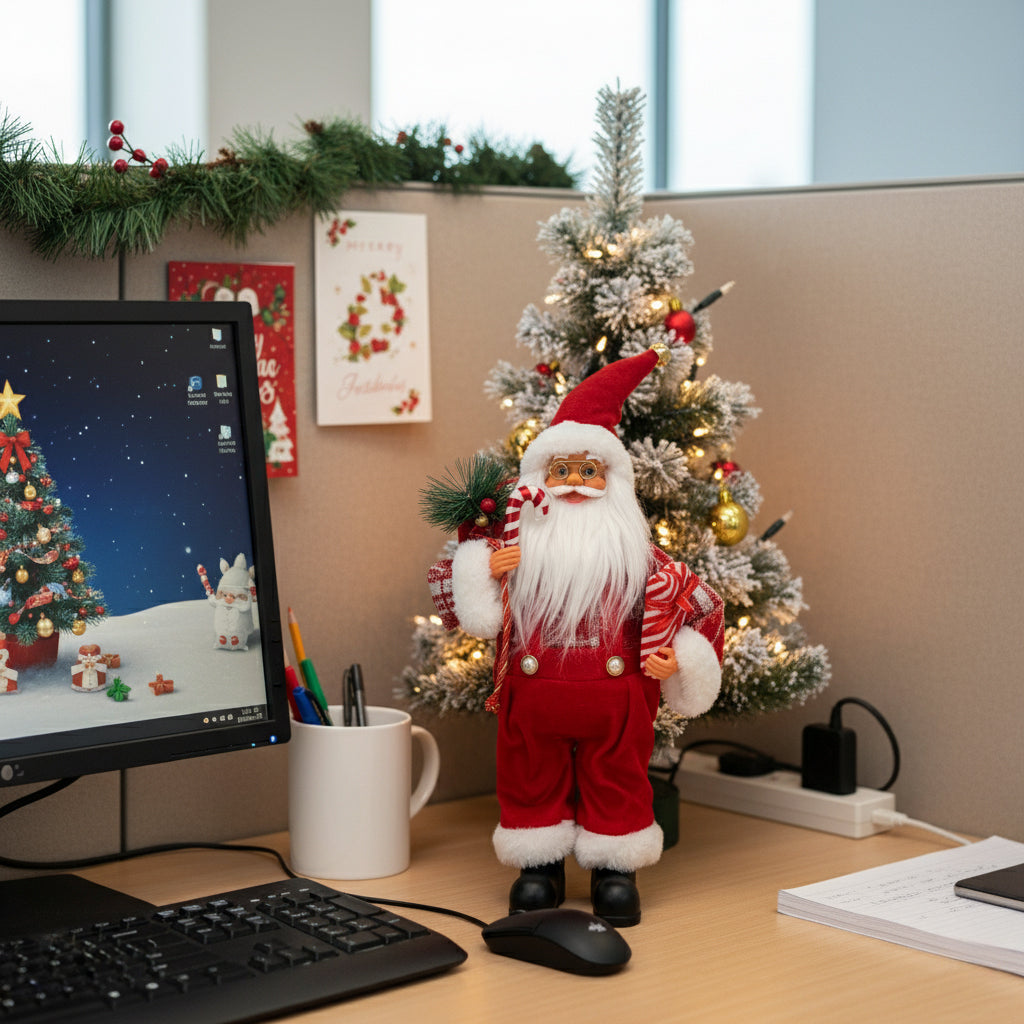 15.7in Christmas Santa Claus Figurine, Red Velvet Santa with Candy Cane, Classic Holiday Table Decor for Mantel and Shelf, Indoor Christmas Decoration