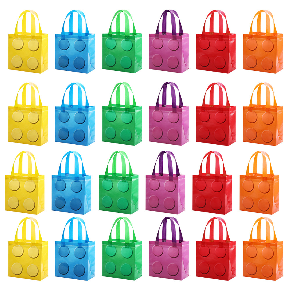 24/48pcs Rainbow-colored non-woven gift bags, round building block element tote bags, suitable for baby 100-day celebration souvenirs, birthday and wedding party gift packaging.