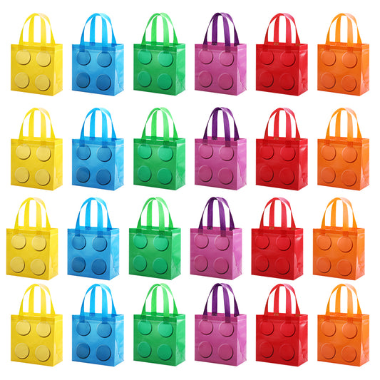 24/48pcs Rainbow-colored non-woven gift bags, round building block element tote bags, suitable for baby 100-day celebration souvenirs, birthday and wedding party gift packaging.