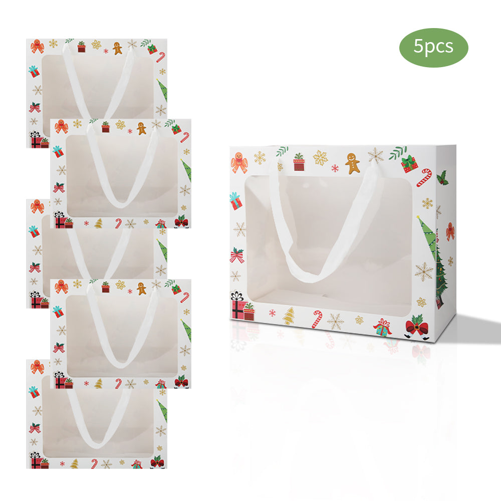 5/20pcs Christmas Gift Bags with Clear Window, Holiday Party Favor Bags for Cookies and Candy