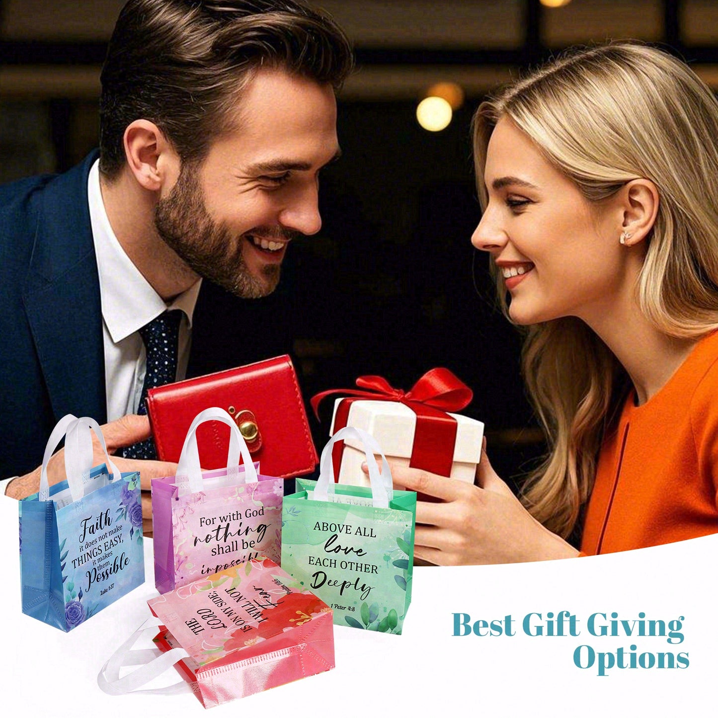16/40pcs Christian Gift Bags with Handles Bible Verse Church Baptism Party Bags Reusable Inspirational