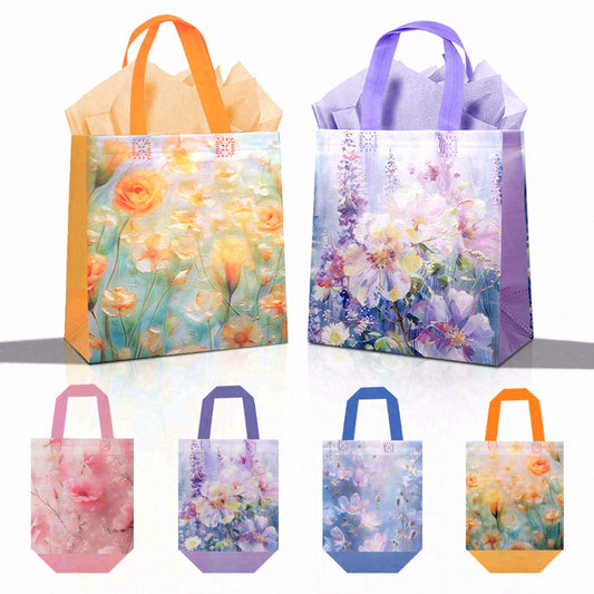 20/40pcs Floral Gift Bags with Handles, Watercolor Flower Bags for Birthday, Mother's Day, Wedding Party Favor Bags