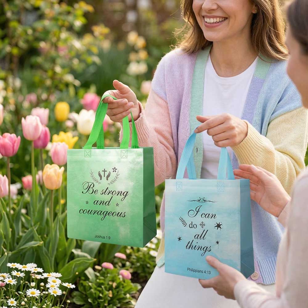 20/40pcs Christian Gift Bags with Bible Verses, Inspirational Faith Bags for Church Supplies, Party Favor Bags for Bible Study, Non Woven Tote Bags for Women