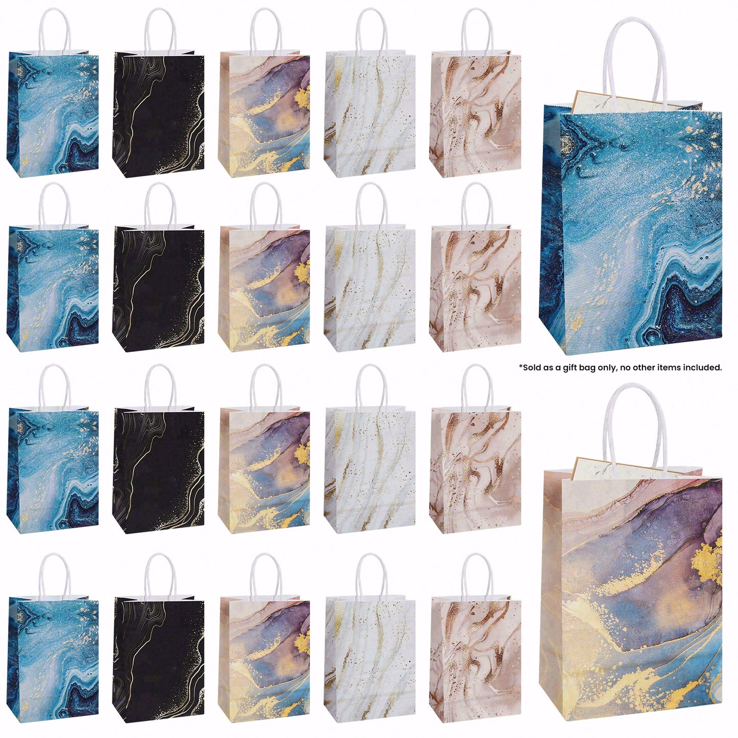 20/40pcs Marble Gift Bags,Luxury Marble Party Favor Bags for Wedding Bridal Shower Birthday Holiday, Blue Black Pink Gold Design,